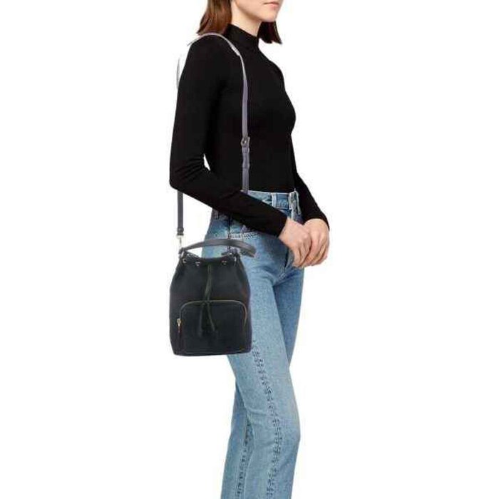 프라다 Prada PRADA embroidered logo canvas with leather trim dual-use bucket bag black 1BH038 Picture ColorProduct Thumbnail