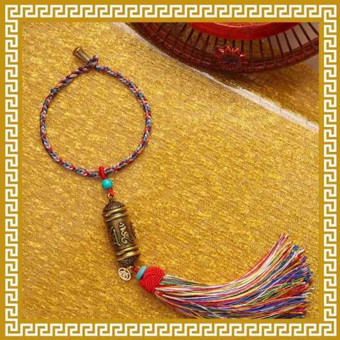 Ji Qing Tang Auspicious Protection Six Character Mantra Five Color Tassel Pendant HouseholdProduct Thumbnail