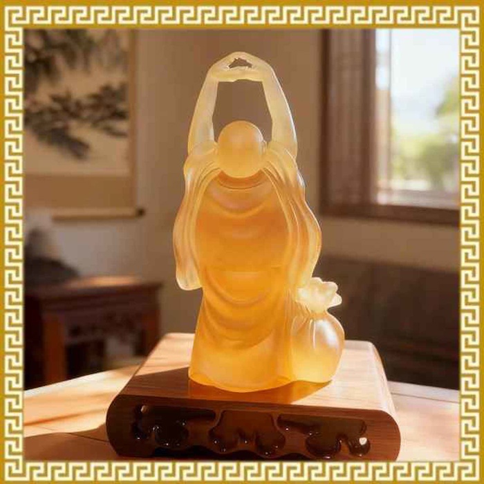 Ji Qing Tang Liuli Crystal Laughing Buddha Full Blessings & Prosperity (Amber, Small) HealthProduct Thumbnail