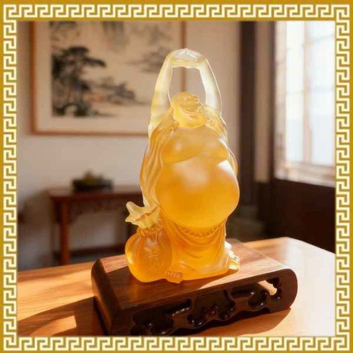 Ji Qing Tang Liuli Crystal Laughing Buddha Full Blessings & Prosperity (Amber, Small) HealthProduct Thumbnail