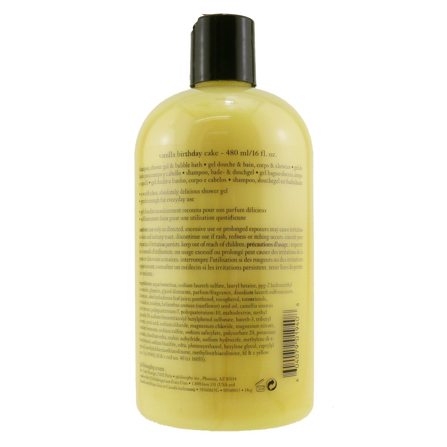 Philosophy Vanilla Birthday Cake Shampoo, Shower Gel & Bubble Bath 480ml/16oz