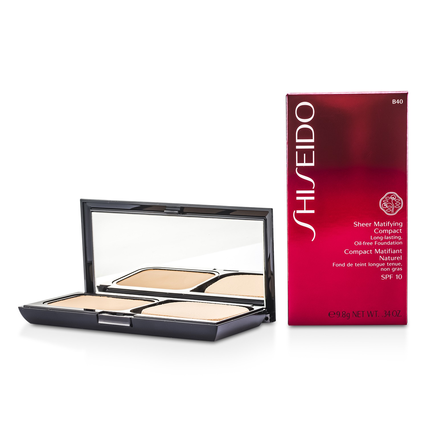 Shiseido Priesvitný zmatňujúci púder bez oleja SPF10 – B40 Natural Fair Beige 9.8g/0.34oz
