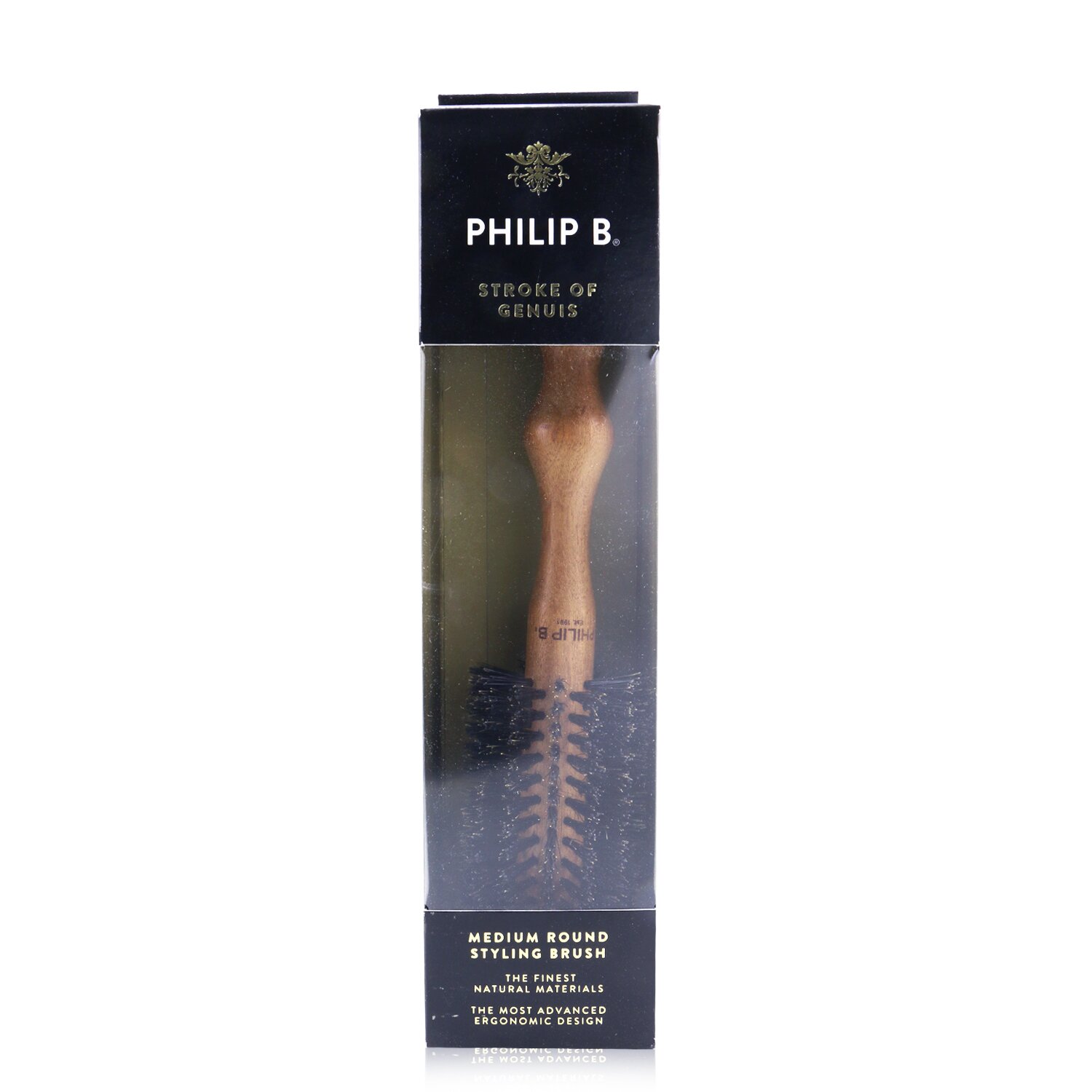Philip B Medium 55mm Round Brush (Polished Mahogany Handle, 65% Boar Bristle + 35% Nylon) 1pc