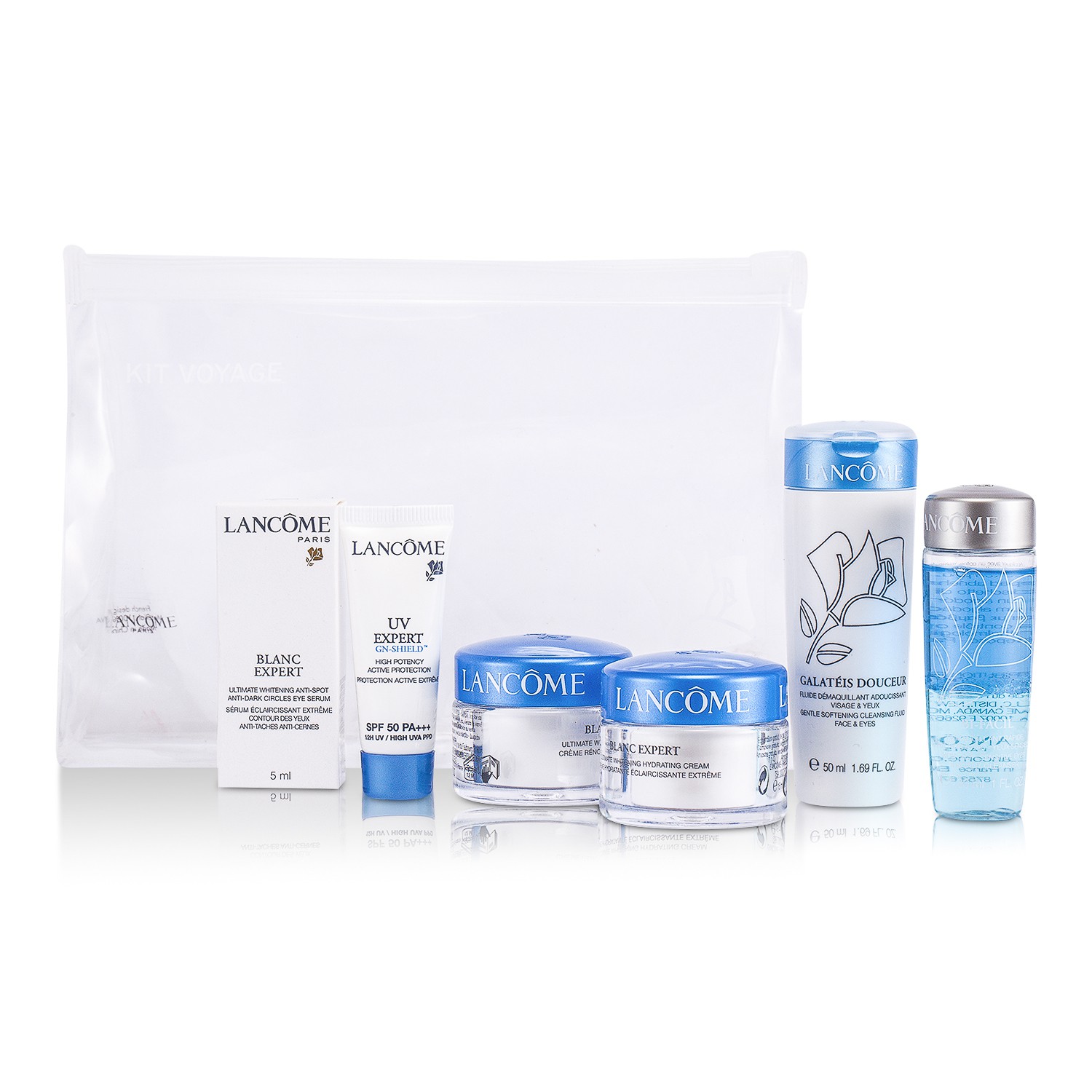 Lancome Blanc Expert set za putovanje: Cleansing Fluid + Bi Facil + krema + noćna krema + serum za područje oko očiju + UV Expert 6pcs
