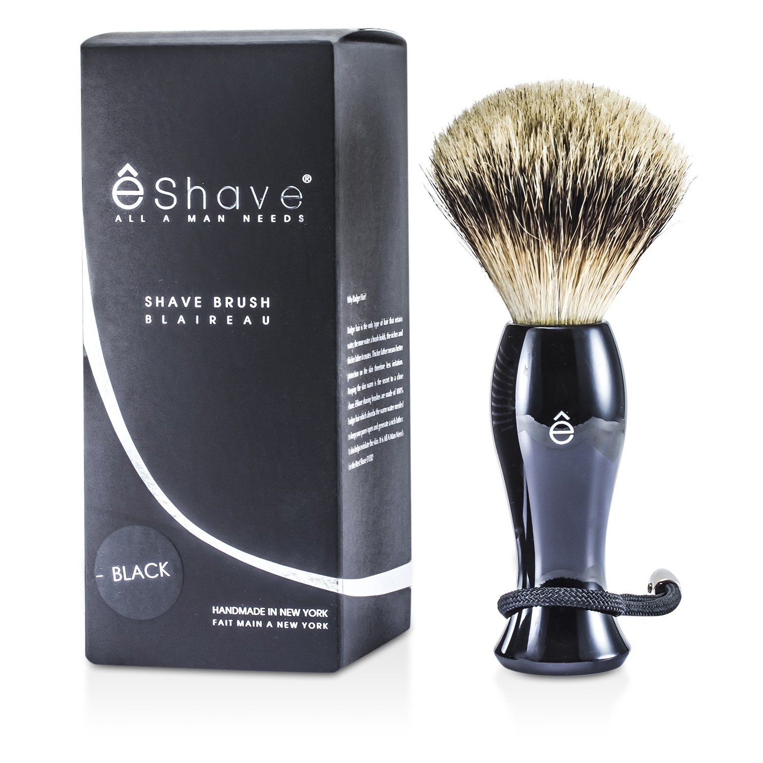 EShave Finest Badger Long Shaving Brush - Black 1pc