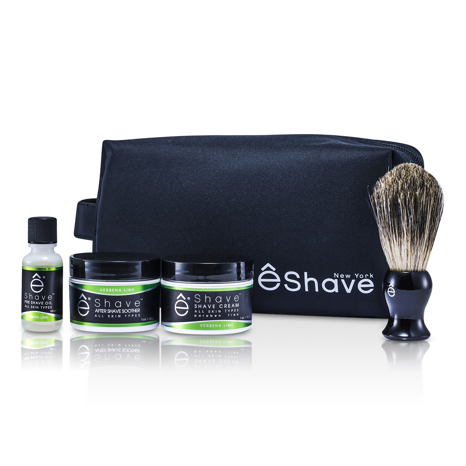 EShave ערכת טיפוח -ורבנה ליים : שמן לפני גילוח+ קרם גילוח+אפטר שייב מרגיע +מברשת +תיק. 4pcs+1bag