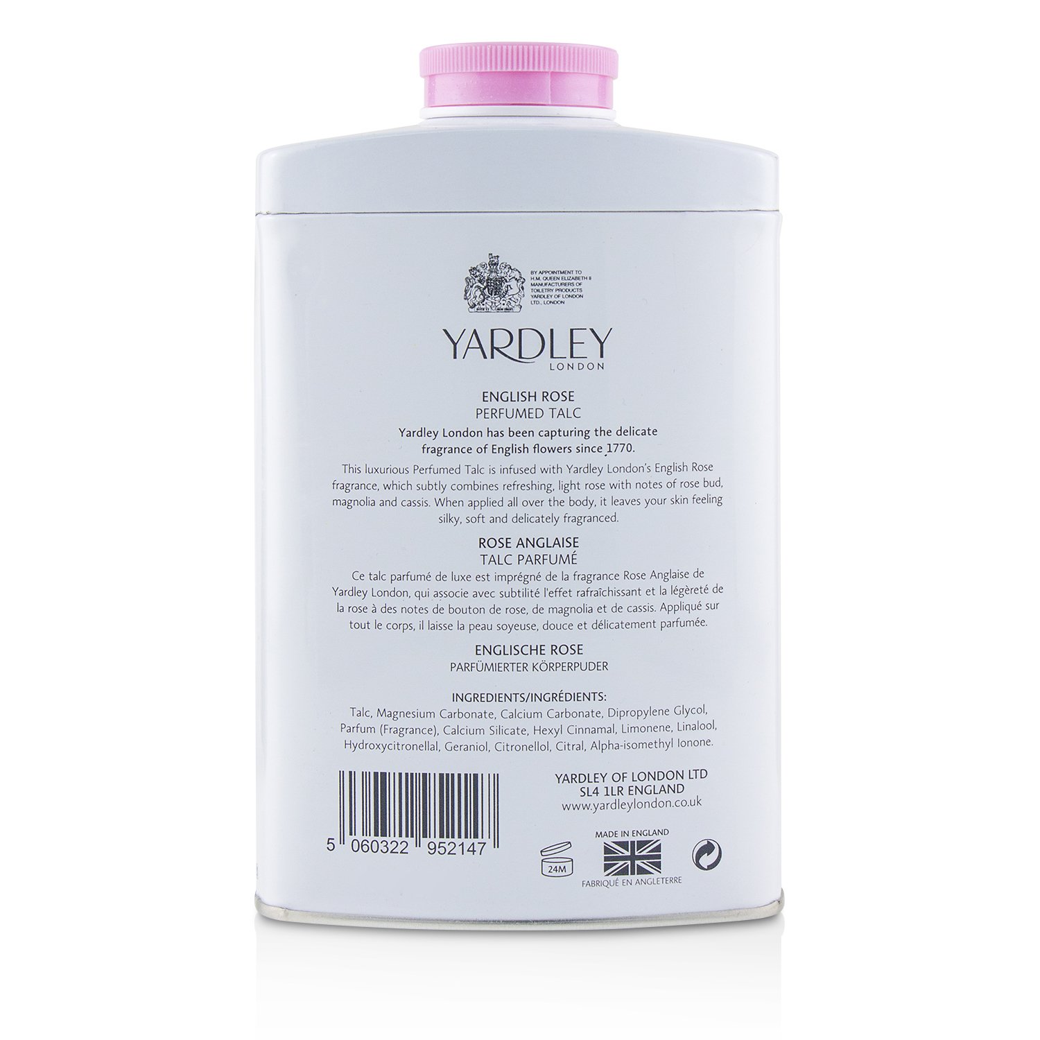 Yardley London English Rose hajustettu talkki 200g/7oz