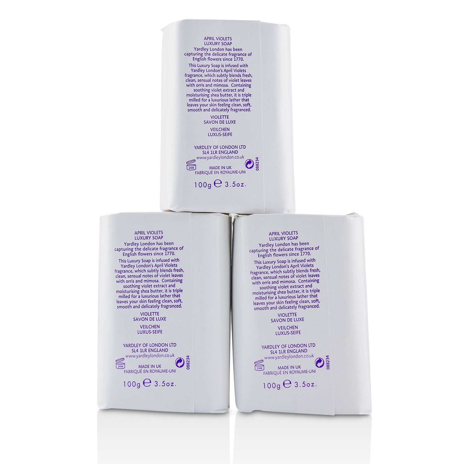 Yardley London April Violets Luxury Soap 3x100g/3.5oz