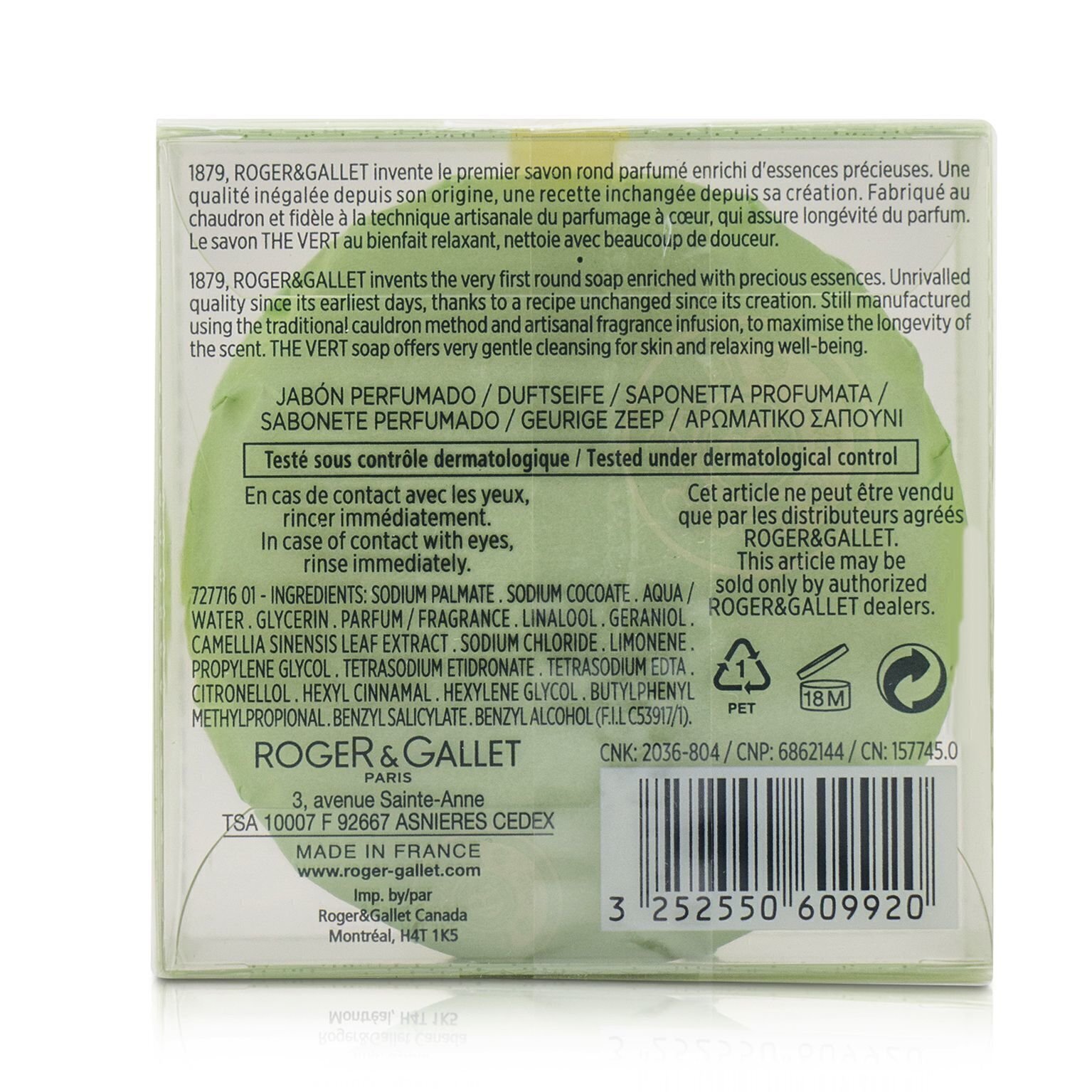 Roger & Gallet Perfumowane mydło w kostce Green Tea (The Vert) 100g/3.5oz