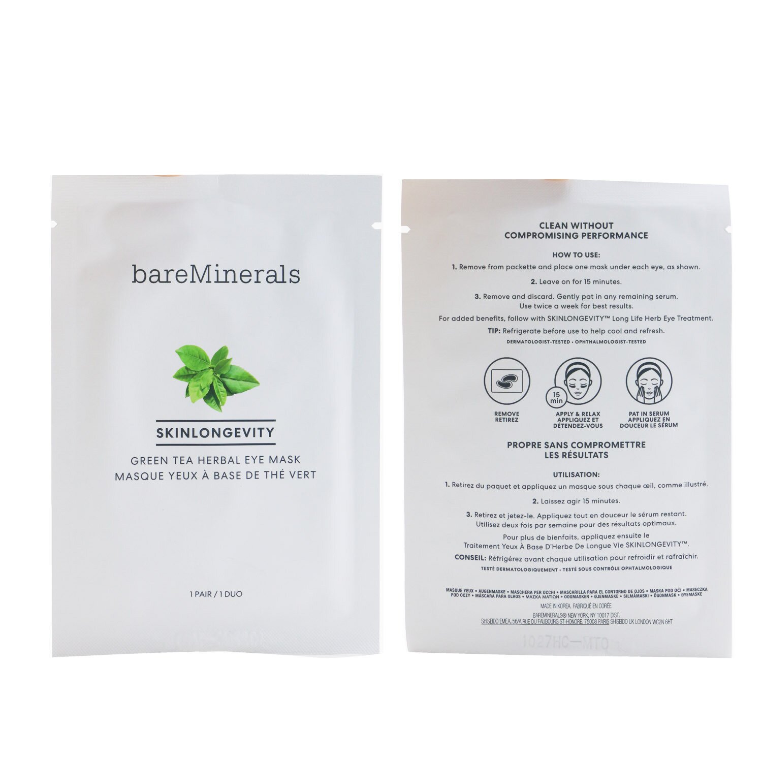 BareMinerals Skinlongevity Green Tea Herbal Eye Mask (Unboxed) 6pairs