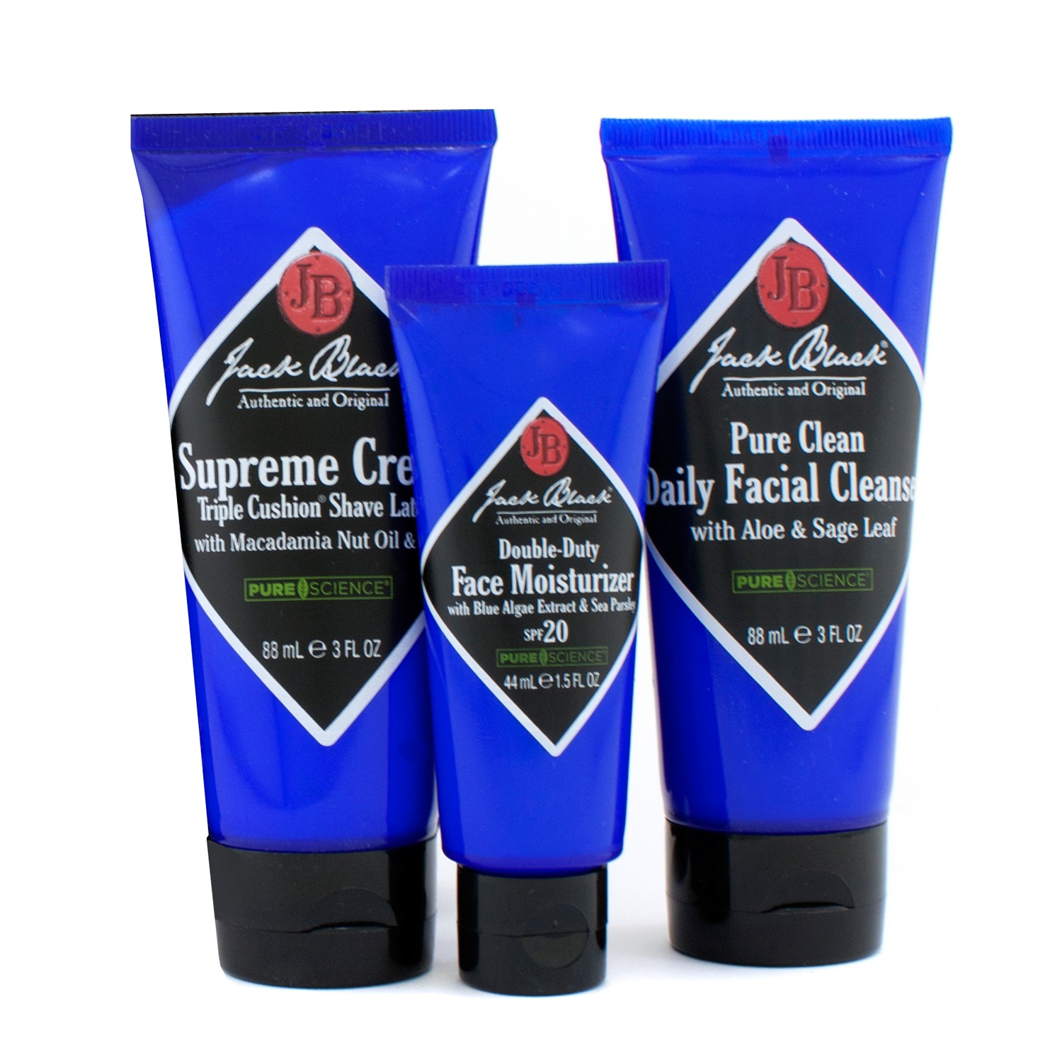 Jack Black Pure Science Jet Dəst Səyahətçi: Təmizləyici 3oz + Təraş Köpüyü 3oz + Üz Nəmləndirici 1.5oz + Çanta 3pcs+1bag