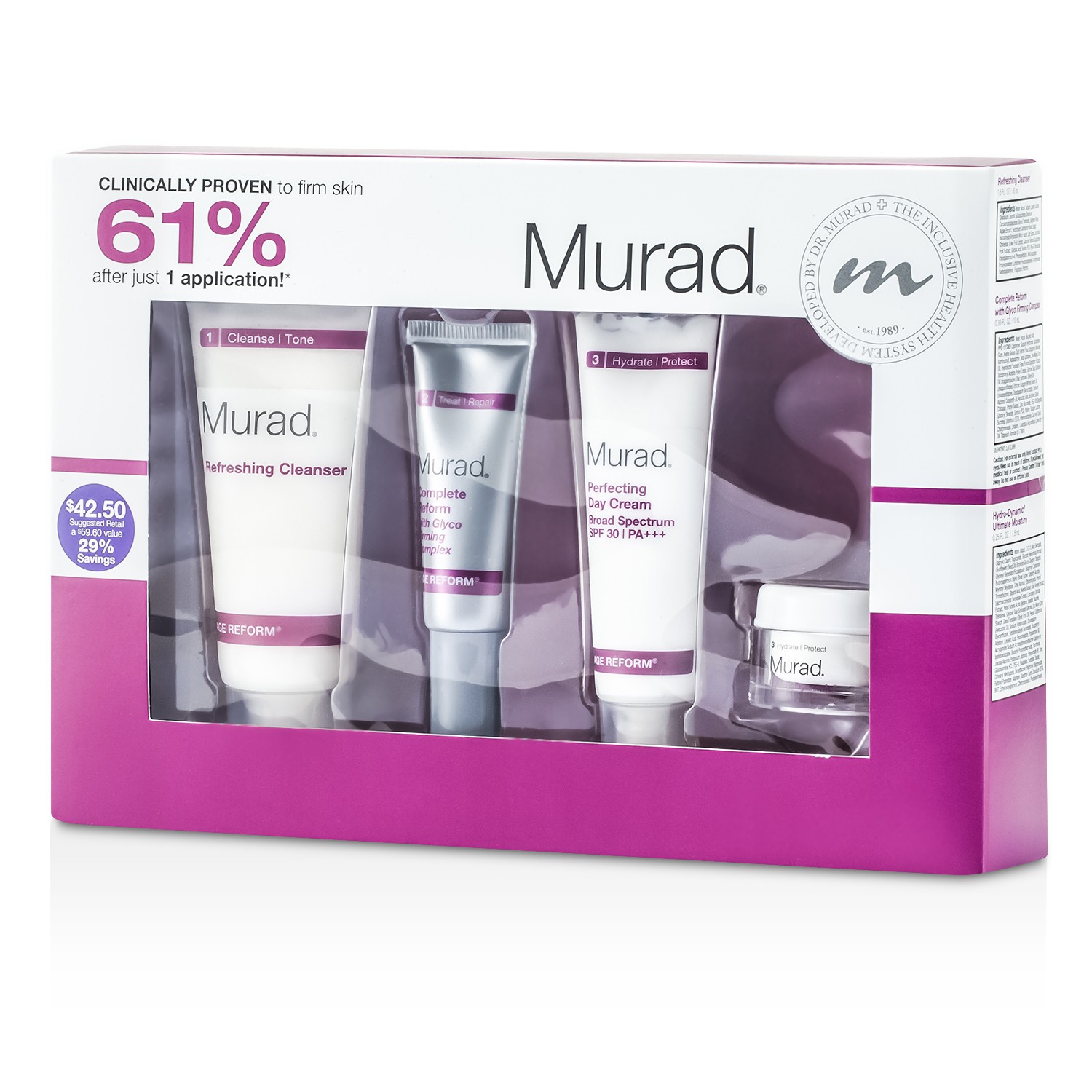 Murad Набор Обновляющих и Омолаживающих Средств: Очищающее Средство + Дневной Крем + Комплит Реформ + Увлажняющее Средство 4pcs