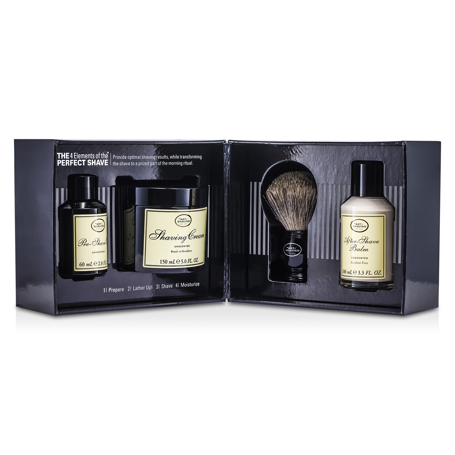 The Art Of Shaving The 4 Elements Of The Perfect Shave - s/ perfume ( Nova embalagem) ( Óleo pre barba + Creme de barbear + Bálsamo p/ barba + Pincel ) 4pcs