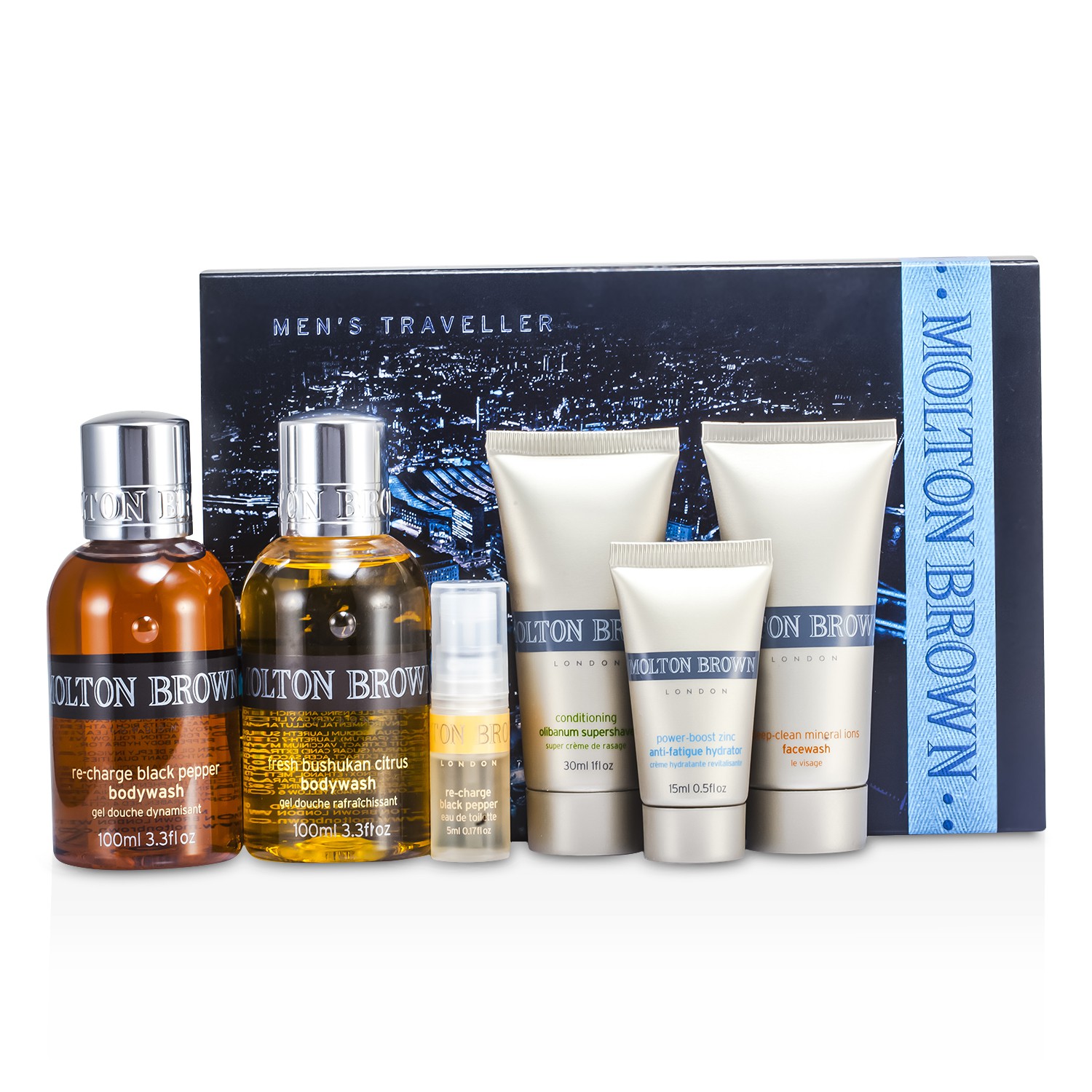 Molton Brown 摩頓布朗 煥發黑椒旅行裝: 黑椒沐浴露+ 柑橘沐浴露+ 礦物離子潔面乳+ 乳香剃鬚霜 + 抗疲勞補水霜 +煥發黑椒淡香水噴霧 + 包 6件+1包