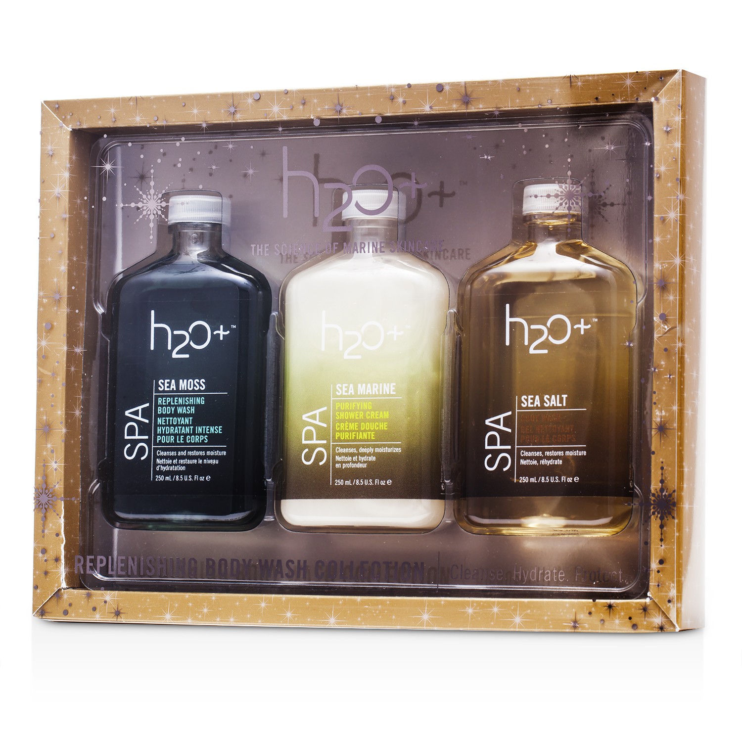 H2O+ Sea Moss Replenishing Body Wash Collection: Body Wash 250ml + Shower Cream 250ml + Replenishing Body Wash 250ml 3pcs