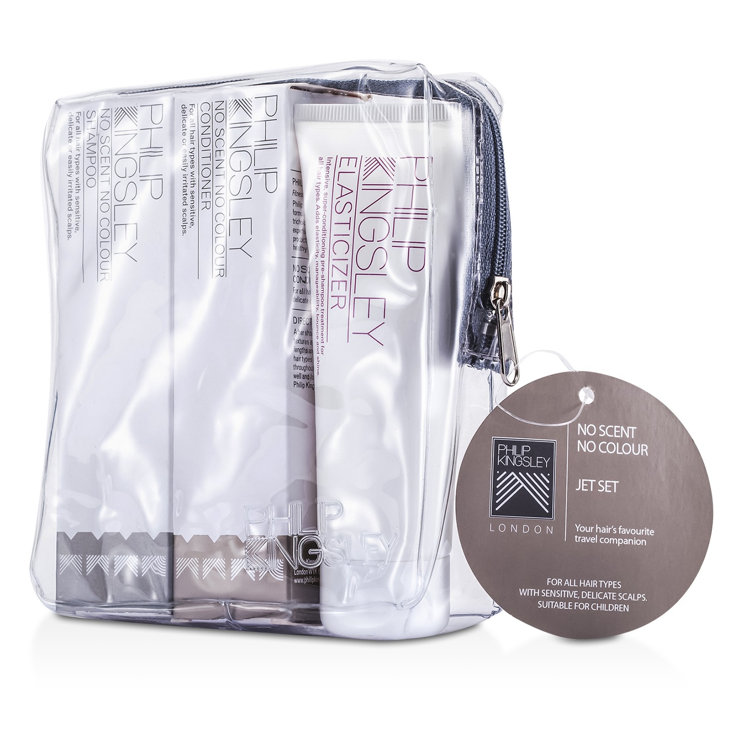 Philip Kingsley No Scent No Colour Jet Set: Shampoo 75ml + Conditioner 75ml + Elasticizer 75ml 3pcs
