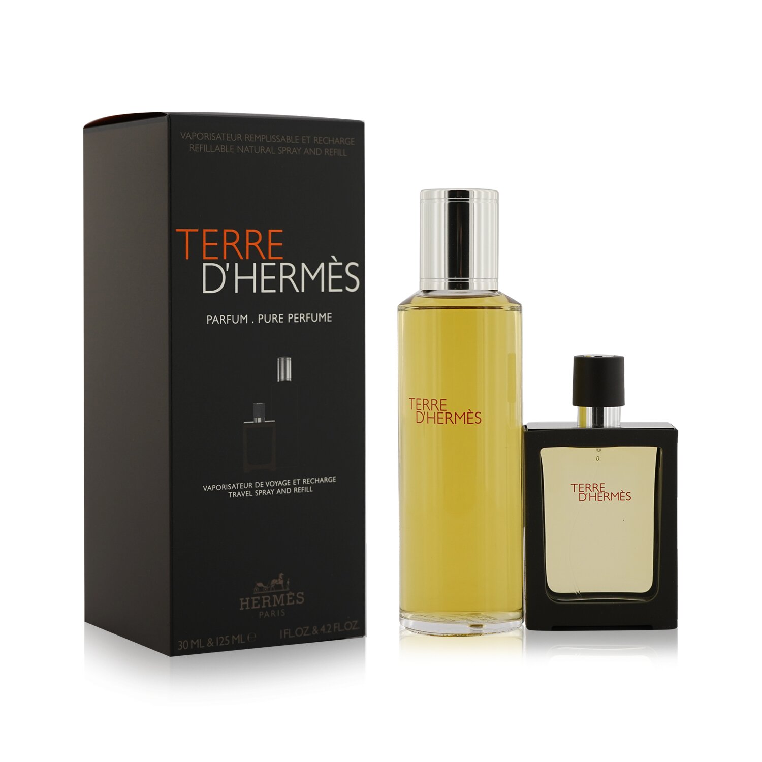 Hermes Terre D'Hermes Pure Parfum Spray Rellenable 30ml/1oz + Repuesto 125ml/4.2oz 2pcs