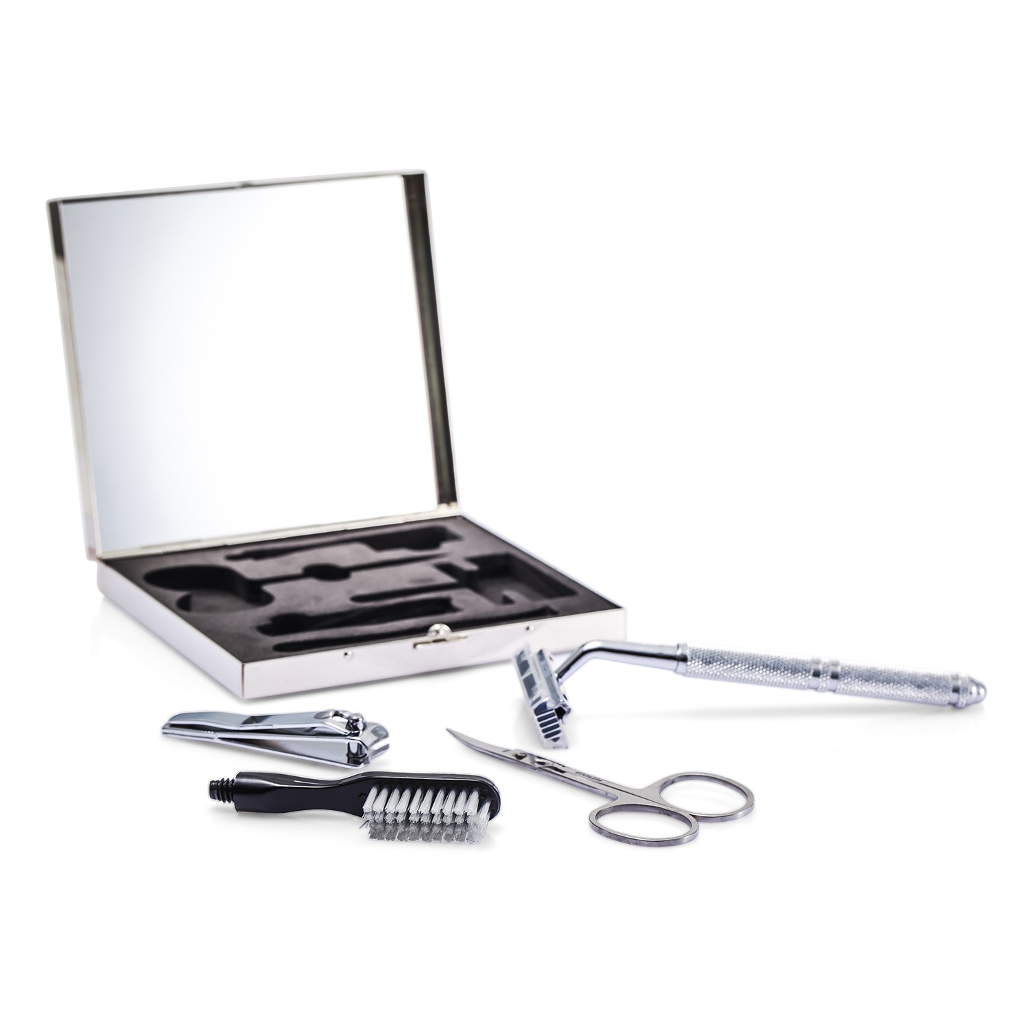 Razor MD ערכת טיפוח 'הגבר המנומס':סכין + מספריים + קוצץ ציפורניים + מברשת + קופסה 4pcs+1box