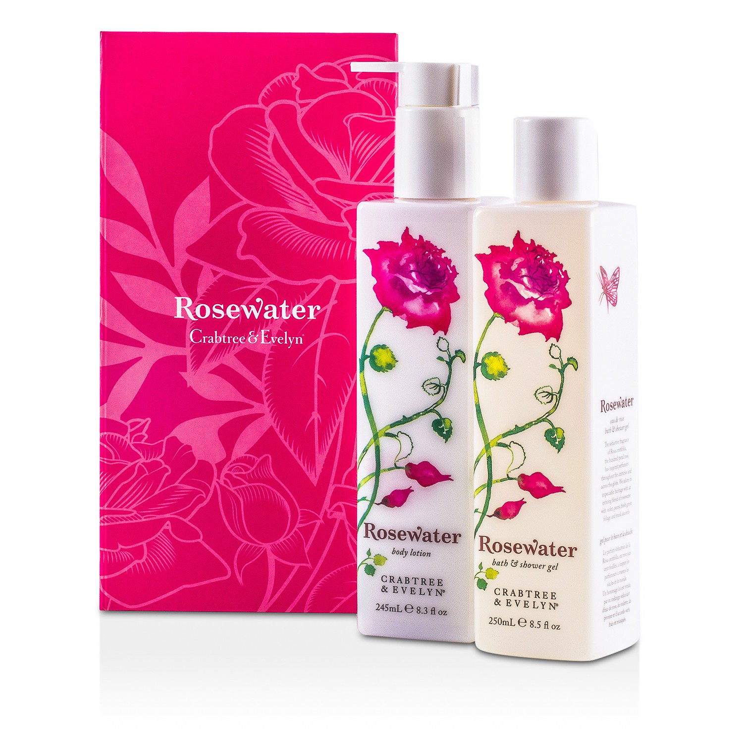 Crabtree & Evelyn Rosewater Perfect Pair: Bath & Shower Gel 250ml + Body Lotion 245ml 2pcs
