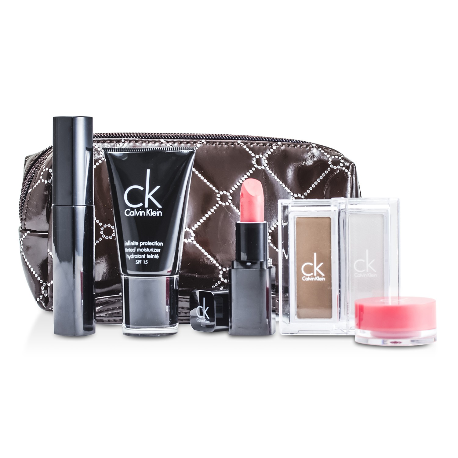Calvin Klein MakeUp Set With Brown Cosmetic Bag (1xTinted Moisturizer, 1xMascara, 2xEyeshadow, 1xLipstick, 1xLip Gloss, 1xCosmetic Bag) 6pcs+1bag