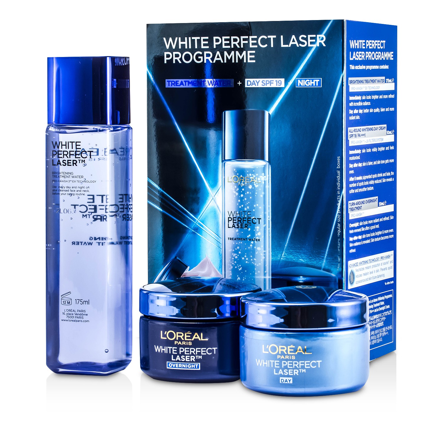 L'Oreal White Perfect Laser Programme: Treatment Water 175ml + Day Cream 50ml + Overnight Treatment 50ml 3pcs