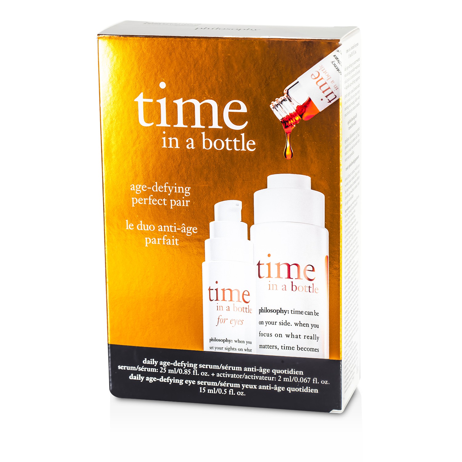 Philosophy Time In A Bottle Age-Defying Perfect Pair: Face Serum 25ml/0.85oz + Activator 2ml/0.067oz + Eye Serum 15ml/0.5oz 3pcs