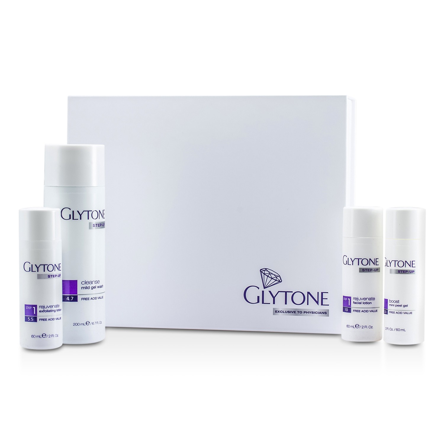 Glytone Step-Up Kit Plus (For Normal to Oily Skin): Gel Wash 200ml + Facial Lotion 60ml + Exfoliating Lotion 60ml + Peel Gel 60ml 4pcs
