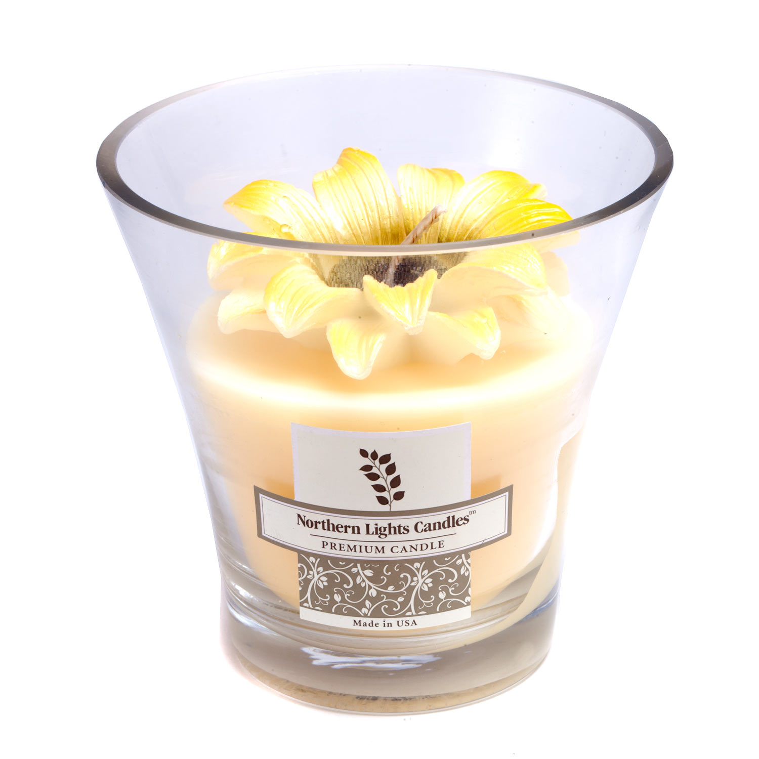 Northern Lights Candles Floral Vase Premium Candle - Yellow Big Daisy 5 inch