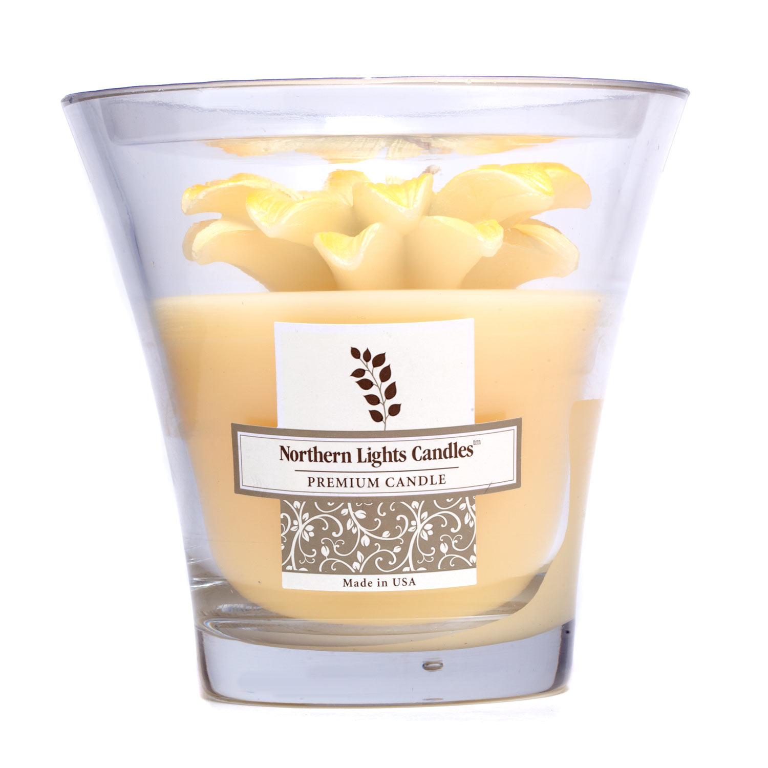 Northern Lights Candles Floral Vase Premium Candle - Yellow Big Daisy 5 inch