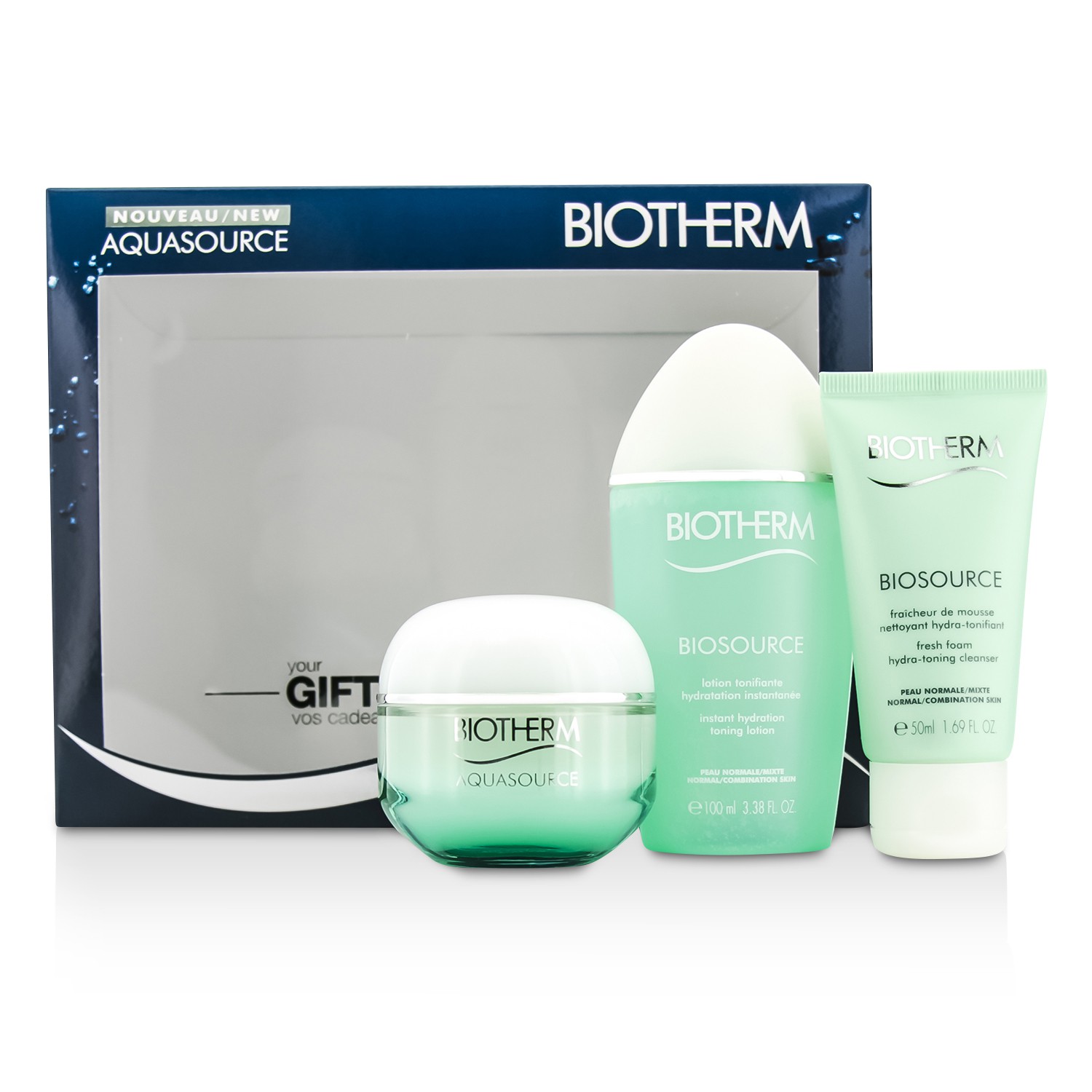 Biotherm Aquasource Set (N/C Skin): Aquasource Gel + Biosource Cleanser + Biosource Lotion + Body Milk + Eye Revitalizer 5pcs