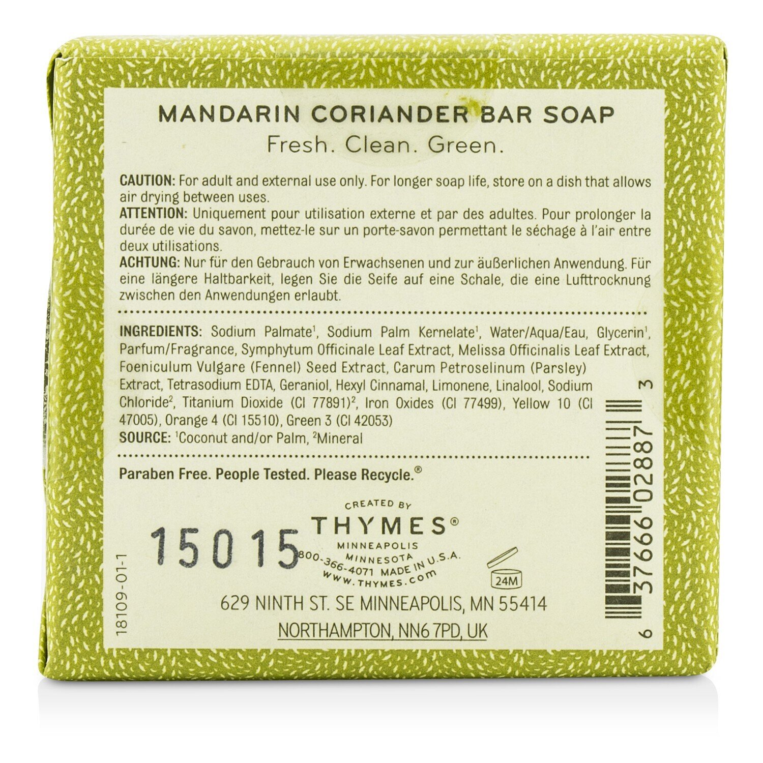 Thymes Mydło w kostce Mandarin Coriander Bar Soap 195g/7oz