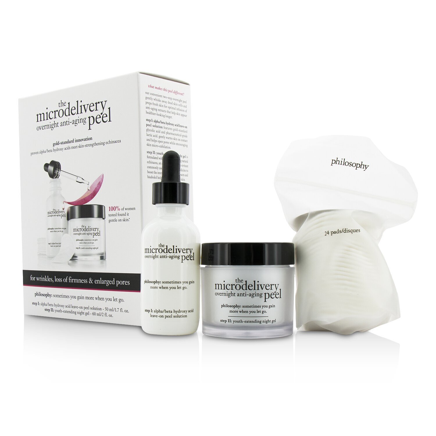 Philosophy The Microdelivery Overnight Anti-Aging Peel: Peel Solution 50ml/1.7oz + Night Gel 60ml/2oz + Cotton Pads 24pcs 2pcs+24pads