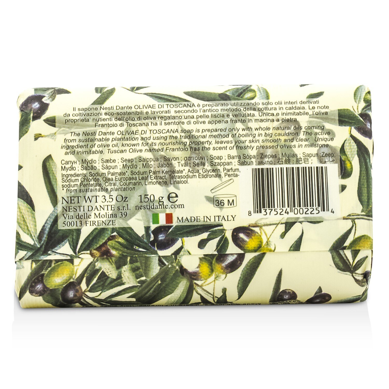 Nesti Dante Jabón Natural con Extracto de Hoja de Oliva Italiana - Olivae Di Toscana 150g/3.5oz