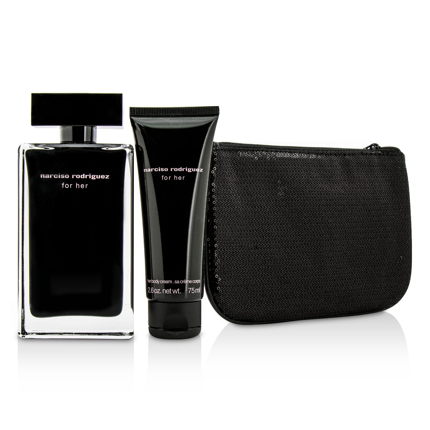 Narciso Rodriguez For Her Coffret: Eau De Toilette Spray 100ml/3.3oz + Body Cream 75ml/2.6oz + Pouch 2pcs+1pouch