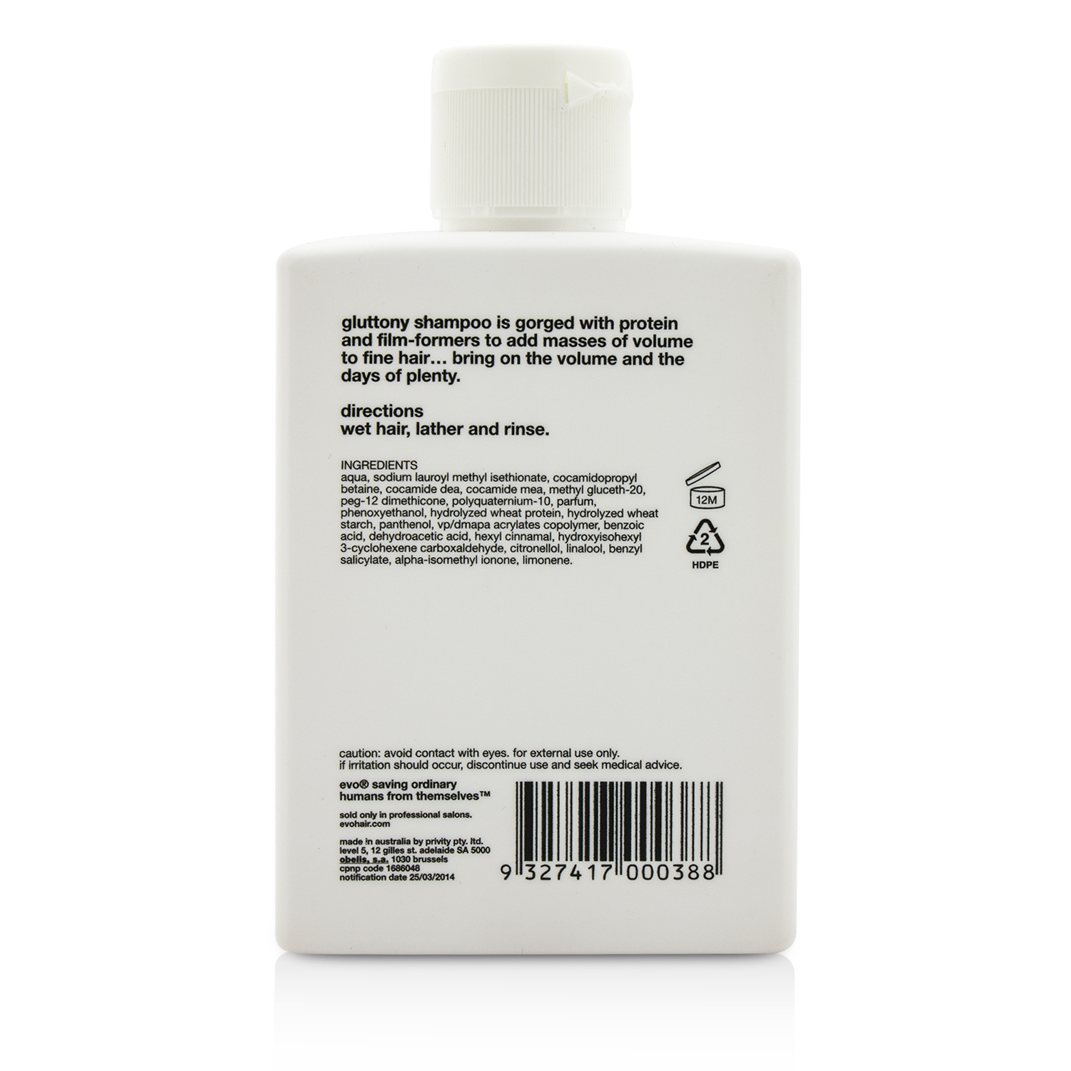 Evo Gluttony Volume Shampoo (For All Hair Types, Especially Fine Hair) 300ml/10.1oz