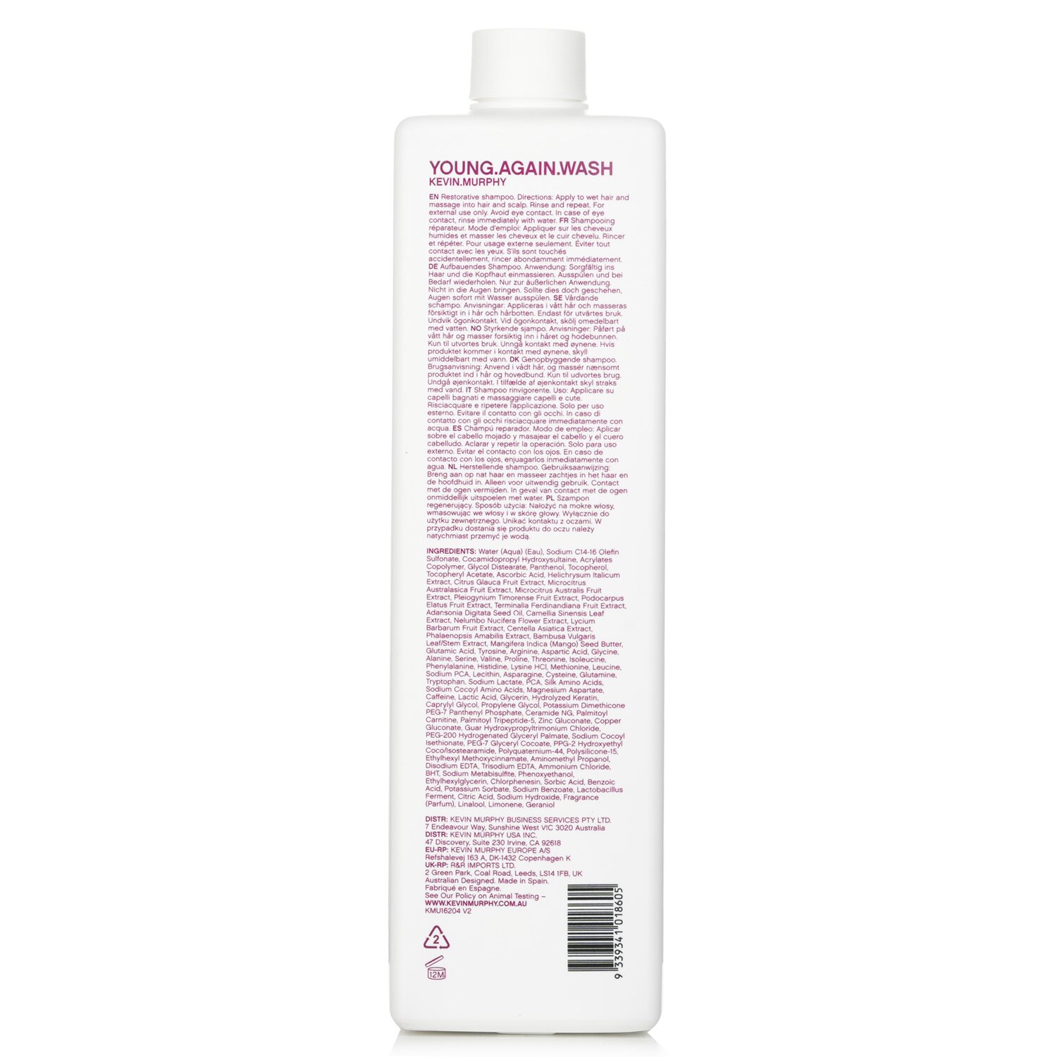 Kevin.Murphy Young.Again.Wash (Immortelle and Baobab Infused Restorative Softening Shampoo - To Dry Brittle Hair) 1000ml/33.6oz