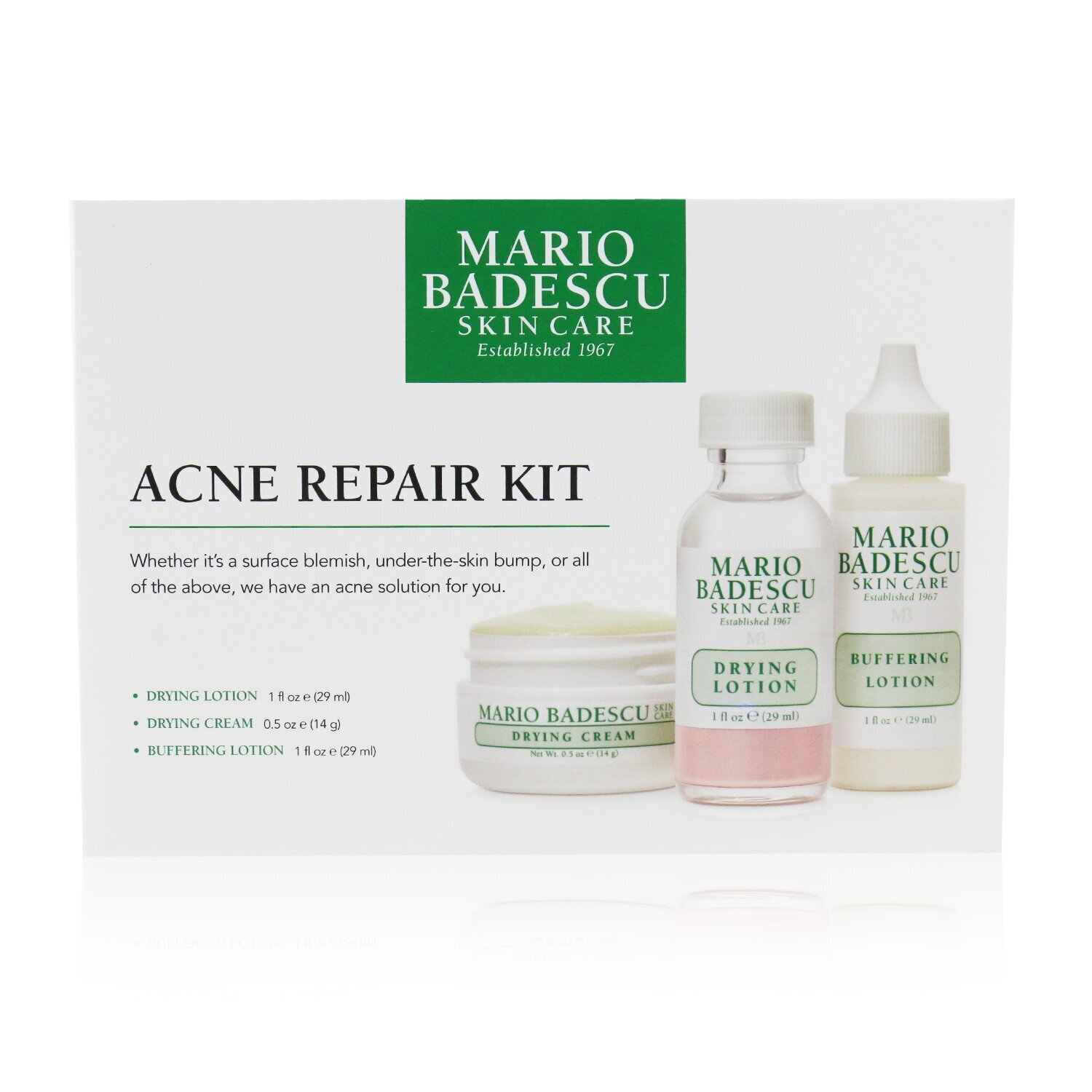 Mario Badescu Zestaw przeciw trądzikowi Acne Repair Kit: Drying Lotion 29ml + Drying Cream 14g + Buffering Lotion 29ml 3pcs