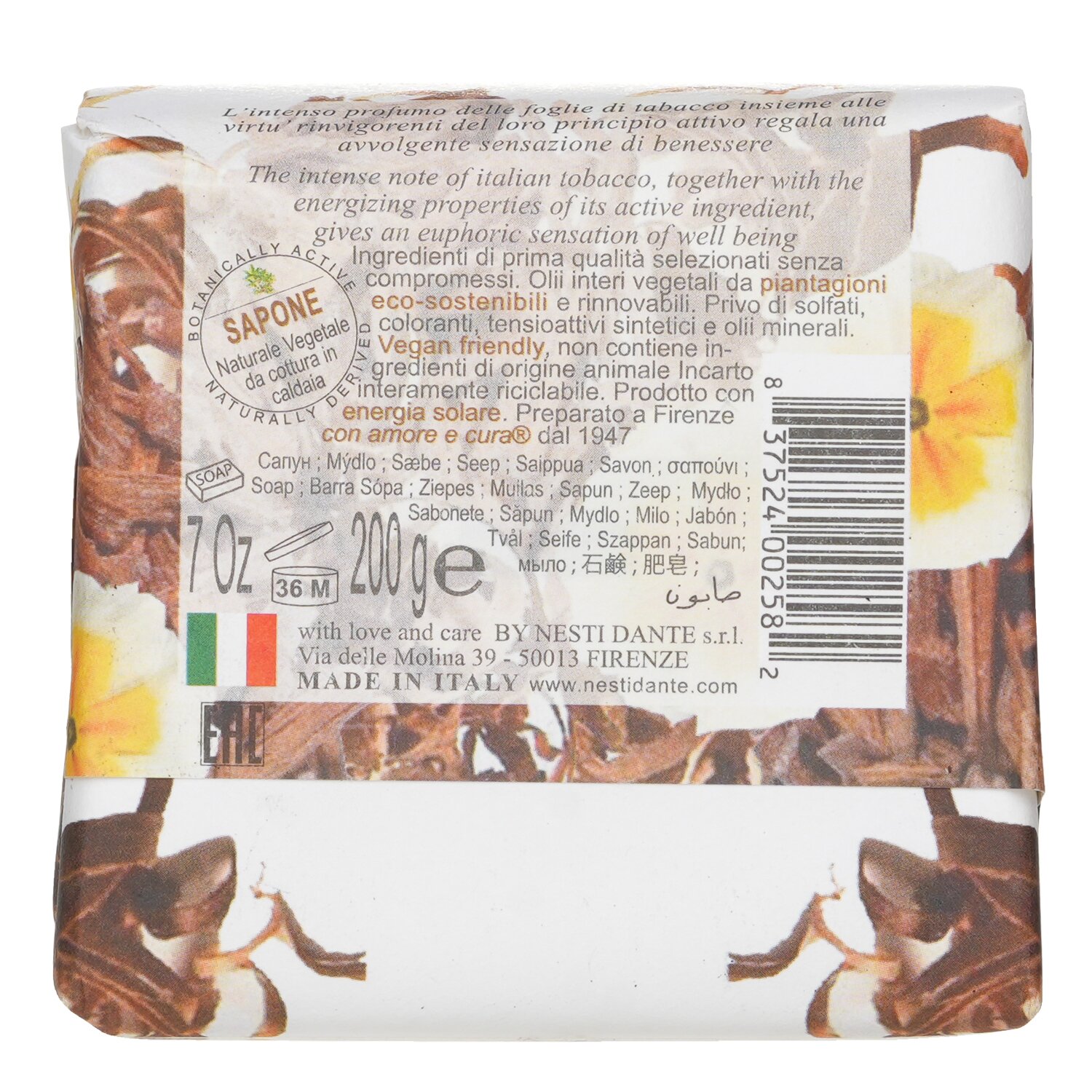 Nesti Dante Marsiglia Toscano Tabacco Italiano 200gm Soap Bar