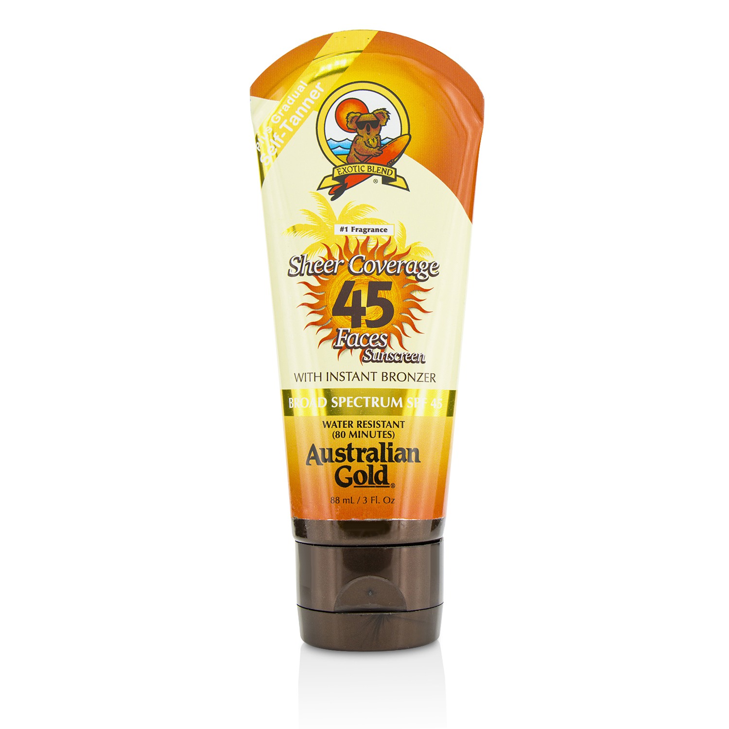 Australian Gold Sheer Coverage Faces Sunscreen SPF 45 With Instant Bronzer 88ml/3oz