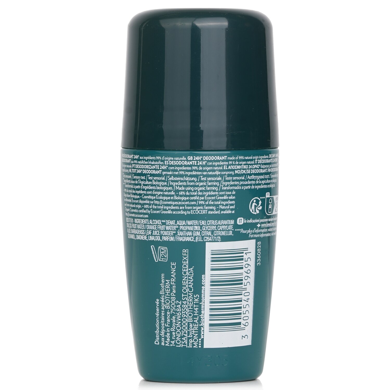 Biotherm Homme Day Control Natural Protection 24H Organic Certified Deodorant 75ml/2.53oz