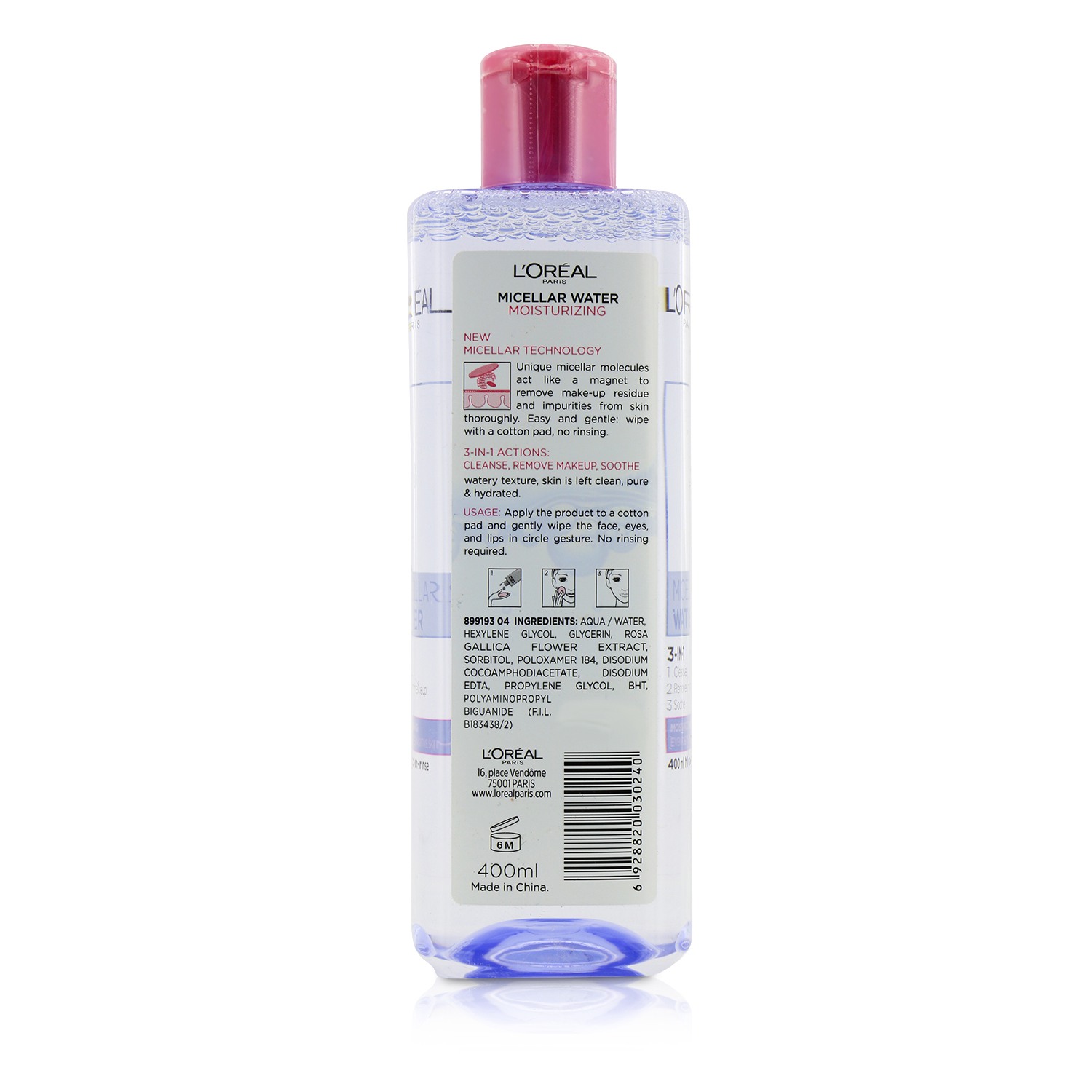 L'Oreal 3-In-1 Micellar Water (Moisturizing) - Even For Sensitive Skin 400ml/13.3oz