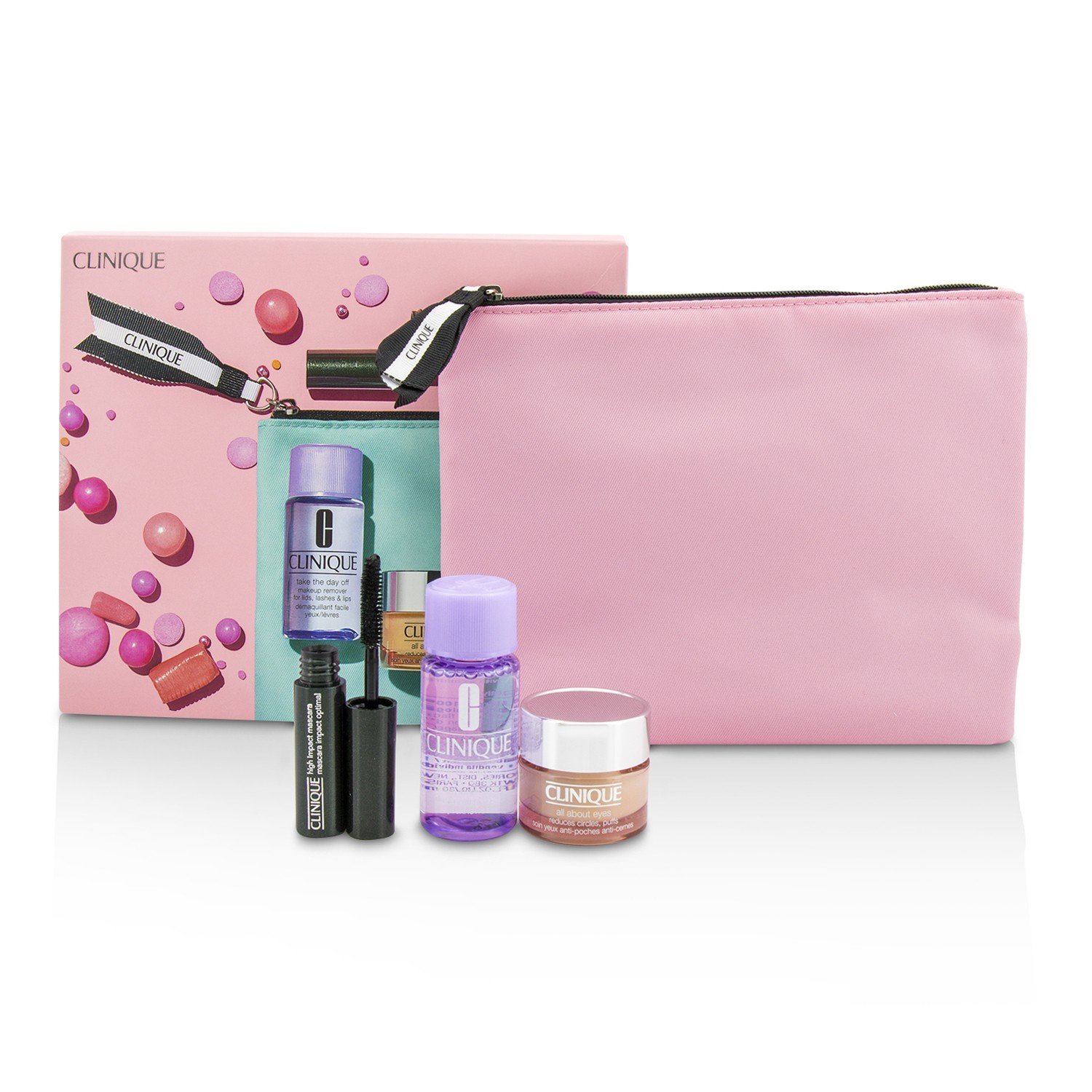 Clinique Reisesett: All About Eye 15 ml + maskara 3,5 ml + øyesminkefjerner 30 ml + 1 toalettmappe 3pcs