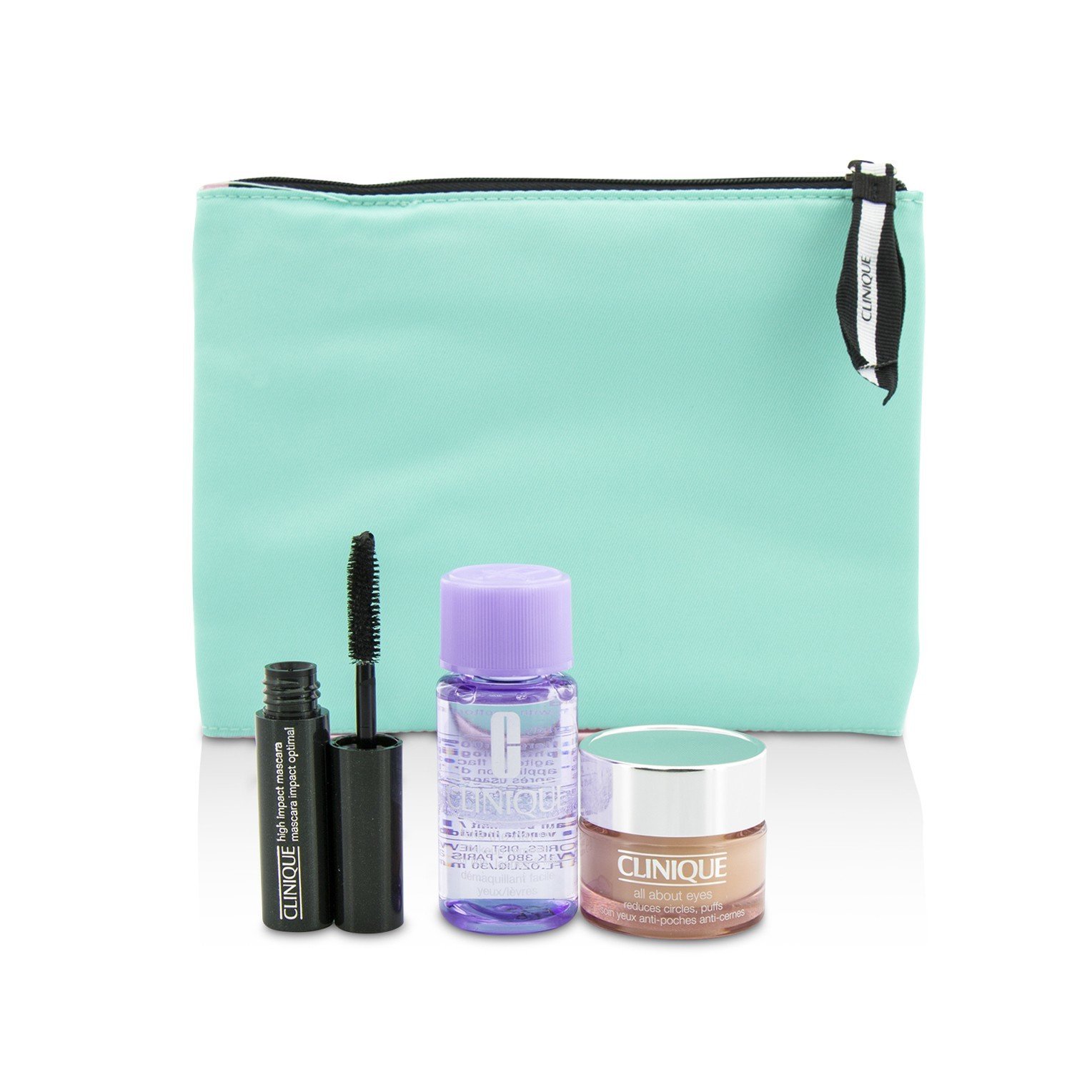 Clinique Reisesett: All About Eye 15 ml + maskara 3,5 ml + øyesminkefjerner 30 ml + 1 toalettmappe 3pcs