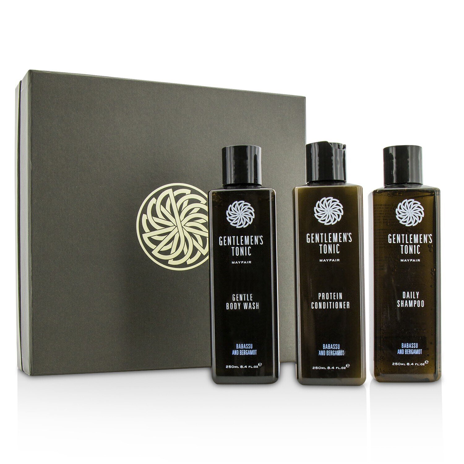 Gentlemen's Tonic Shower Gift Set: Gentle Body Wash 250ml + Daily Shampoo 250ml + Protein Conditioner 250ml 3pcs