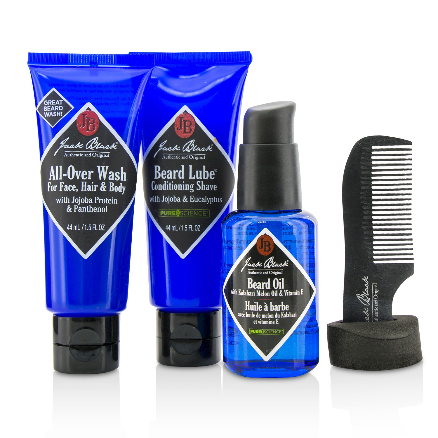 Jack Black Beard Grooming Kit: All-Over Wash 44ml, Beard Oil 30ml, Beard Lube Conditioning Shave 44ml, Beard Comb 4pcs