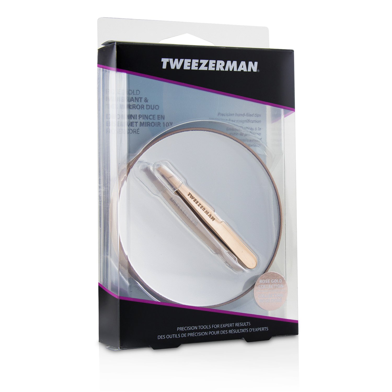 Tweezerman Rose Gold Mini Pinzas Inclinadas Y Espejo 10X Picture Color