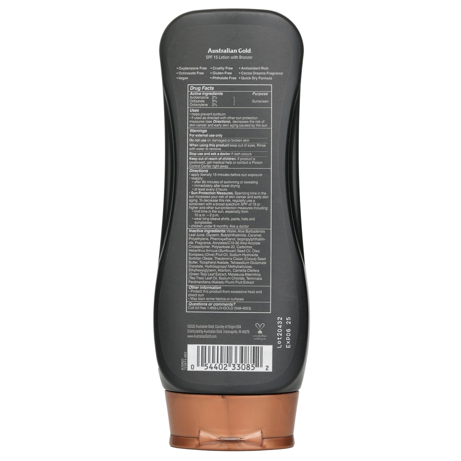 Australian Gold Lotion Suncreen With Bronzers SPF 15 מסנן קרינה עם ברונזר 237ml/8oz