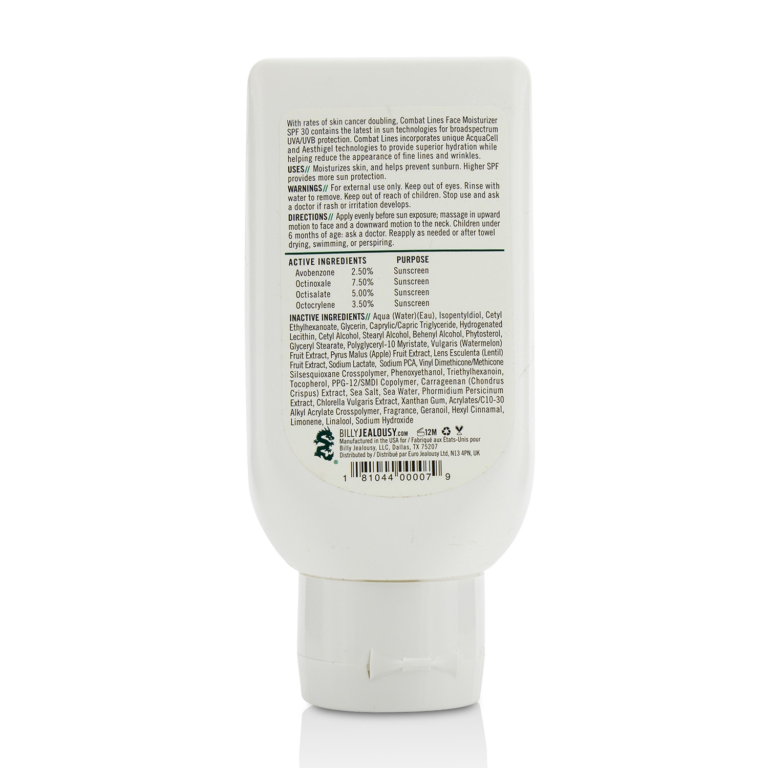 Billy Jealousy 臉部保濕霜 Signature Combat Lines Face Moisturizer 88ml/3oz