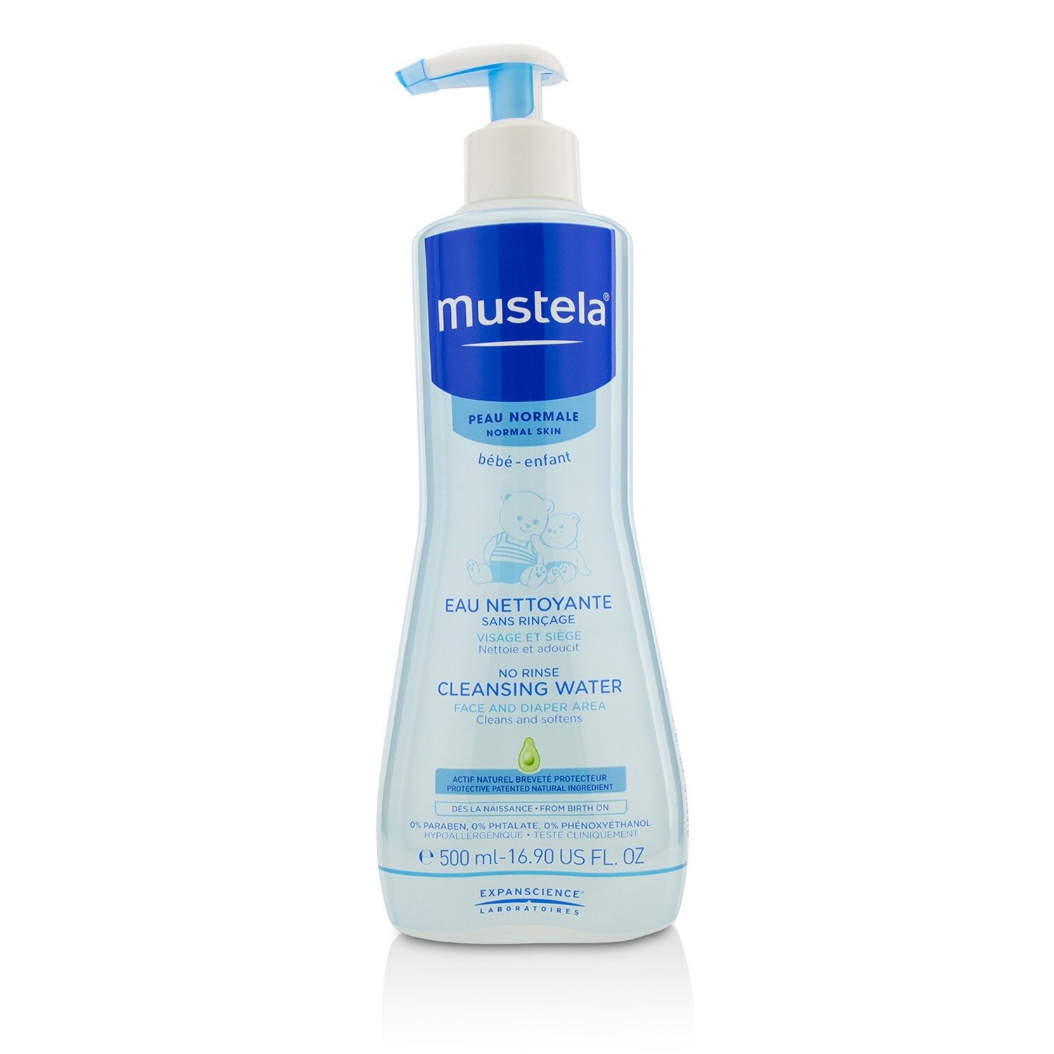 妙思乐 Mustela 慕之幼免用水洁淨液 （脸部、身体及尿布区）- 一般肤质(新旧包装随机) 500ml/16.9oz