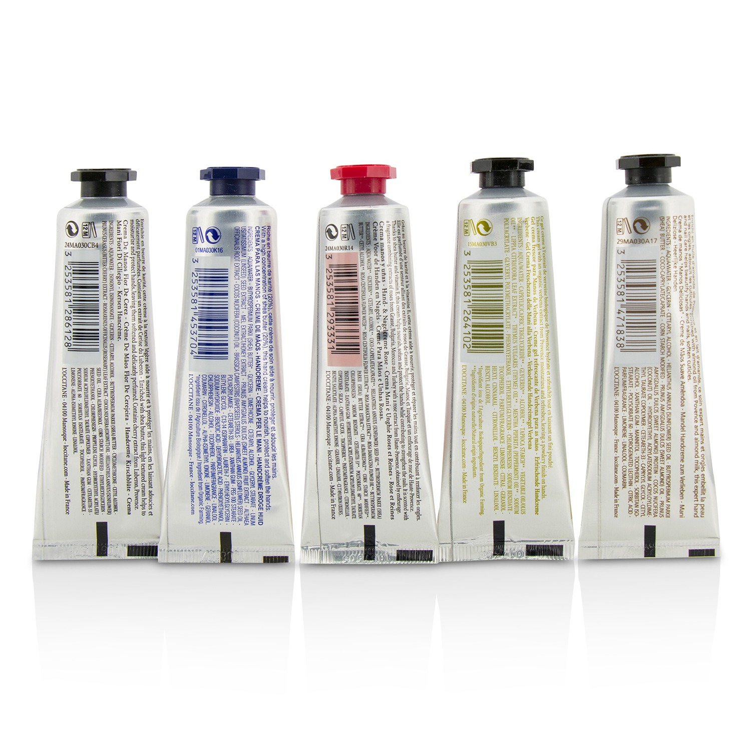 L'Occitane Hand Cream Collection Set: Cherry Blossom + Almond + Shea Butter + Rose + Verveine (Verbena) 5x30ml/1oz